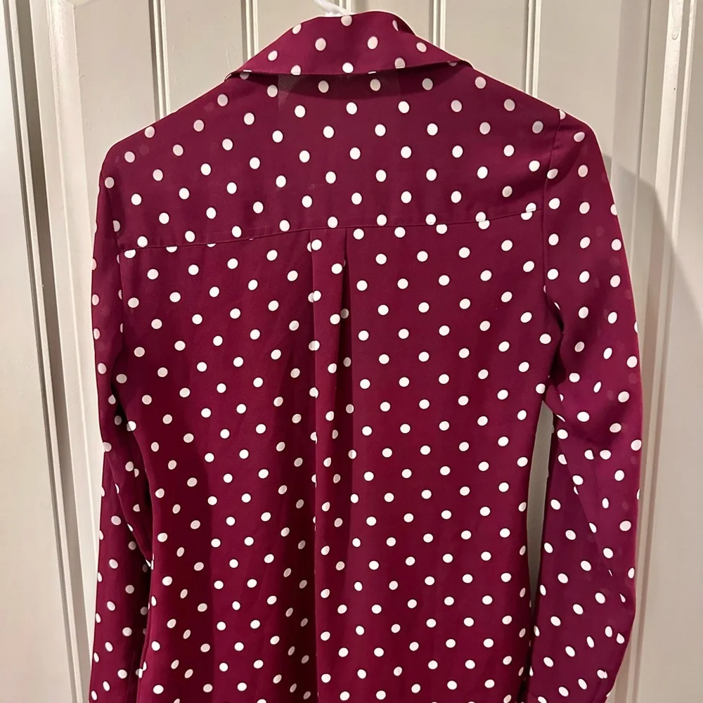 Express Burgundy Polka Dot Portofino Shirt - Picture 7 of 9